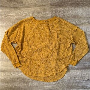 Free People Mustard Floral Lace Long Sleeve Top Size XS